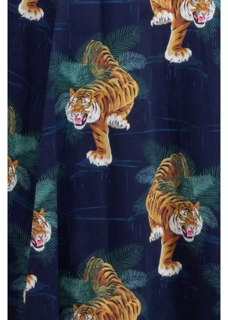 Lady Vintage Lady V Hepburn Tigress Tigers 50's Swing Dress Blue 5 Lady Vintage Lady V Hepburn Tigress Tigers 50's Swing Dress Blue