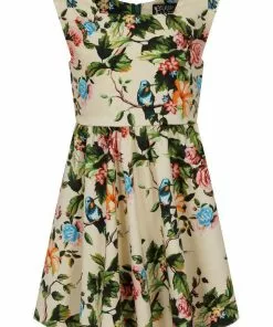 New In Lady Vintage Kids Hummingbird 50's Swing Dress Champagne