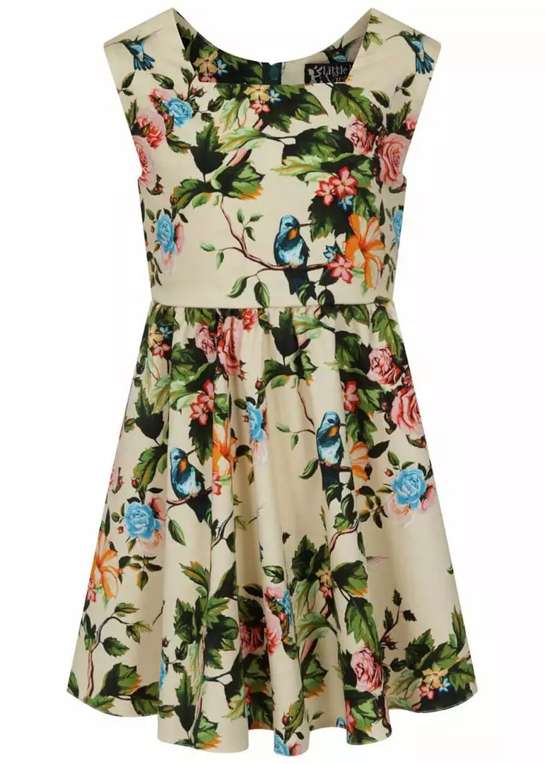 New In Lady Vintage Kids Hummingbird 50's Swing Dress Champagne 3 New In Lady Vintage Kids Hummingbird 50's Swing Dress Champagne