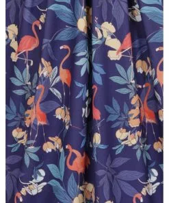 New In Lady Vintage Eva Flamingo 50's Swing Dress Navy