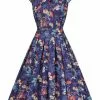 New In Lady Vintage Eva Flamingo 50's Swing Dress Navy