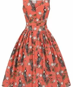 Lady Vintage Dirdle Birds Of A Feather 50's Swing Dress Coral New In 8 Lady Vintage Dirdle Birds Of A Feather 50's Swing Dress Coral New In