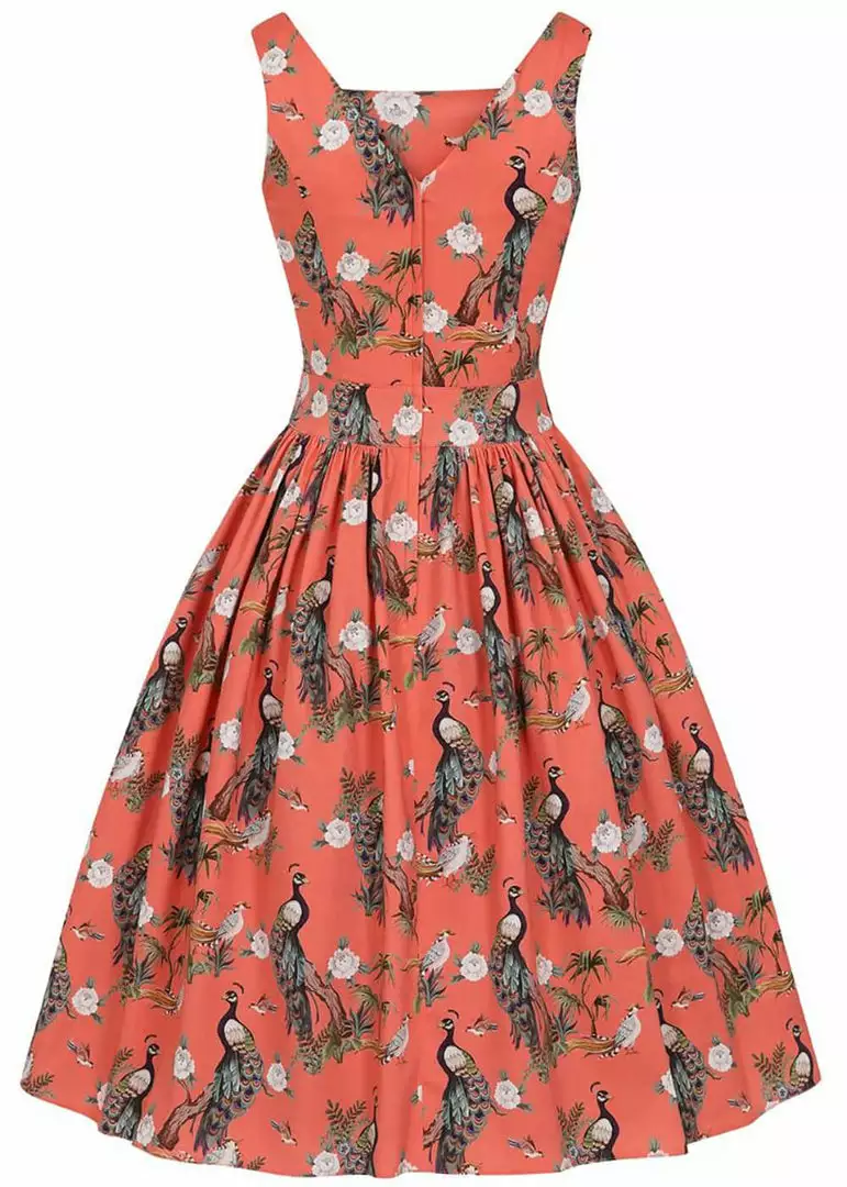 Lady Vintage Dirdle Birds Of A Feather 50's Swing Dress Coral New In 5 Lady Vintage Dirdle Birds Of A Feather 50's Swing Dress Coral New In