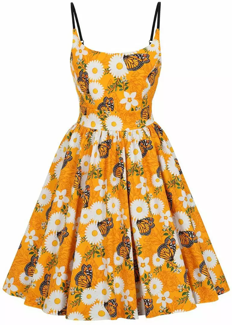 Lady Vintage Halliday Butterfly Bloom 50s Swing Dress Orange 3 Lady Vintage Halliday Butterfly Bloom 50s Swing Dress Orange
