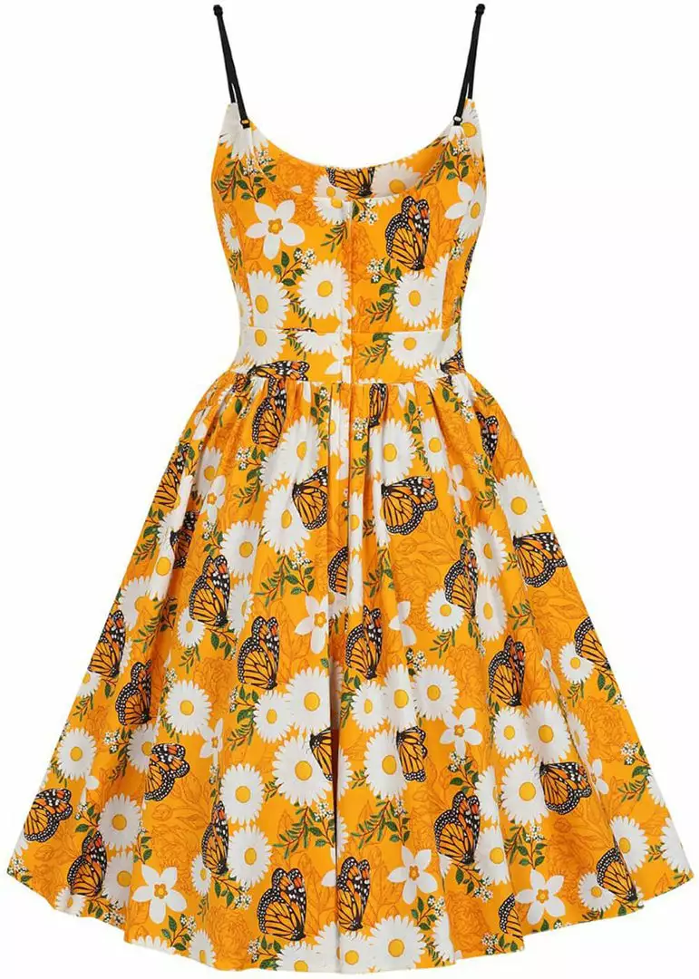 Lady Vintage Halliday Butterfly Bloom 50s Swing Dress Orange 5 Lady Vintage Halliday Butterfly Bloom 50s Swing Dress Orange