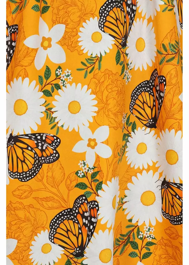 Lady Vintage Halliday Butterfly Bloom 50s Swing Dress Orange 6 Lady Vintage Halliday Butterfly Bloom 50s Swing Dress Orange