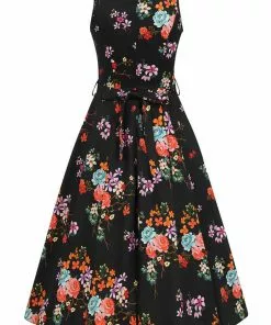 Lady Vintage Hepburn Ditsy Floral 50's Swing Dress Black 8 Lady Vintage Hepburn Ditsy Floral 50's Swing Dress Black
