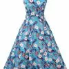 New In Lady Vintage Hepburn Butterfly 50's Swing Dress Blue