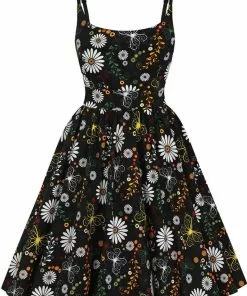 Lady Vintage Halliday Ditsy Daisy 50's Swing Dress Black