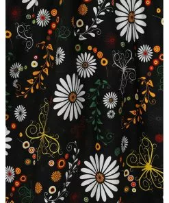 Lady Vintage Halliday Ditsy Daisy 50's Swing Dress Black