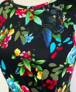 New In Lady Vintage Hepburn Panther's Paradise 50's Swing Dress Black