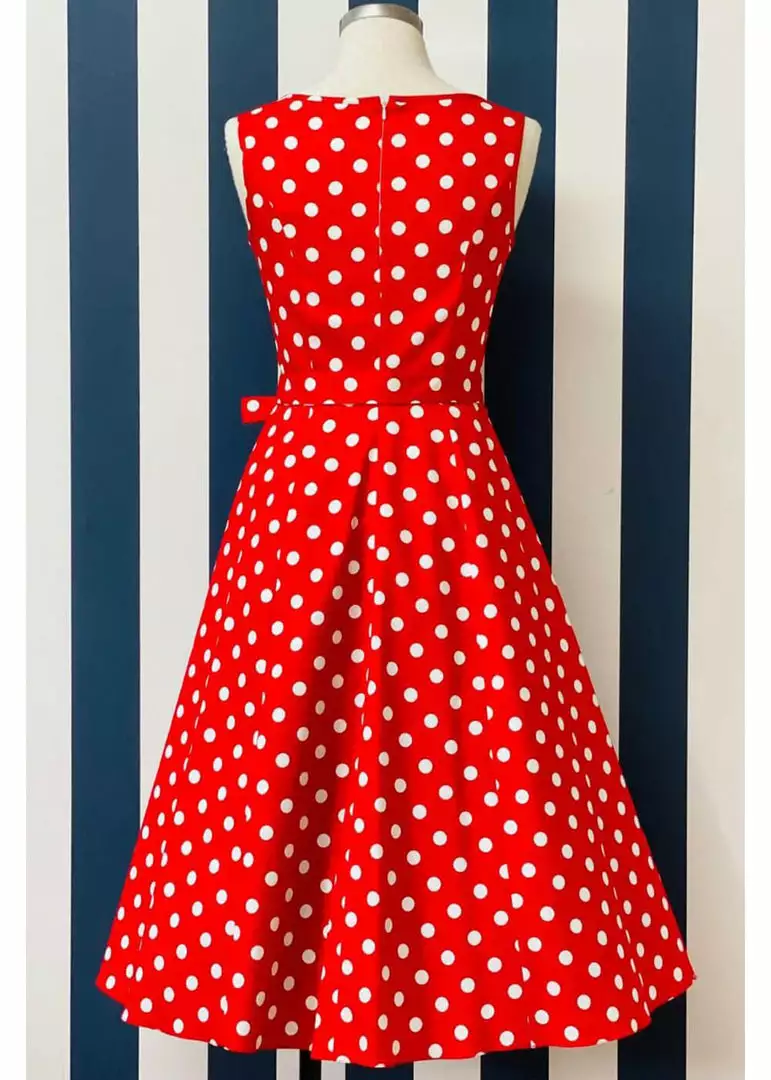 Lady Vintage Hepburn Polkadot 50's Swing Dress Red White 4 Lady Vintage Hepburn Polkadot 50's Swing Dress Red White