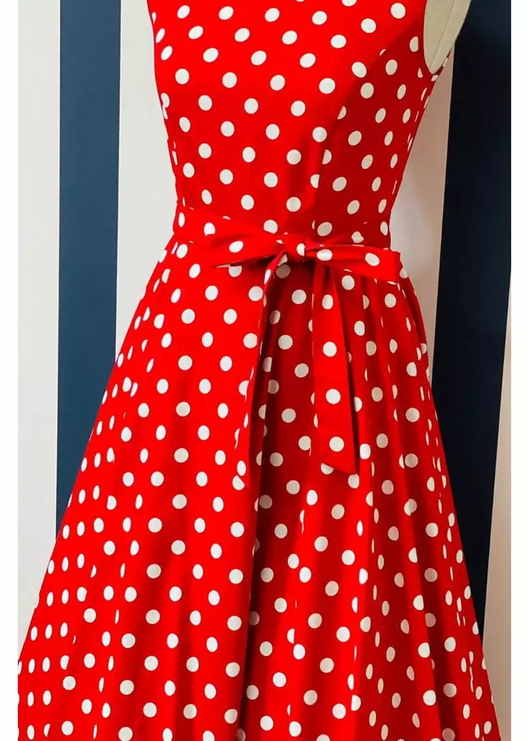 Lady Vintage Hepburn Polkadot 50's Swing Dress Red White 5 Lady Vintage Hepburn Polkadot 50's Swing Dress Red White