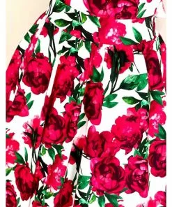 Lady Vintage Hepburn Red Flower 50's Swing Dress White 9 Lady Vintage Hepburn Red Flower 50's Swing Dress White