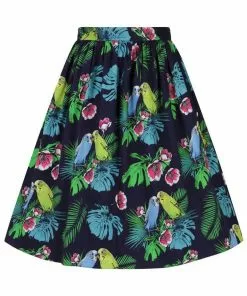 Lady Vintage Love Birds 50's Swing Skirt Black New In