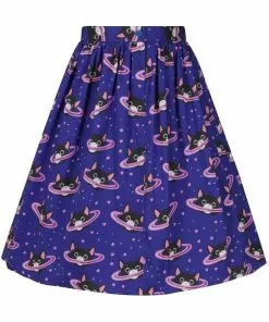 Lady Vintage Space Cats 50's Swing Skirt Blue