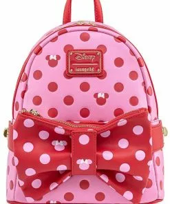 Loungefly Disney Minnie Mouse Polkadot Bow Backpack Wth Fanny Pack Pink