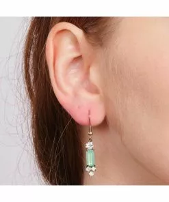 Love Vintage Milk Stone 20's Earrings Green New In