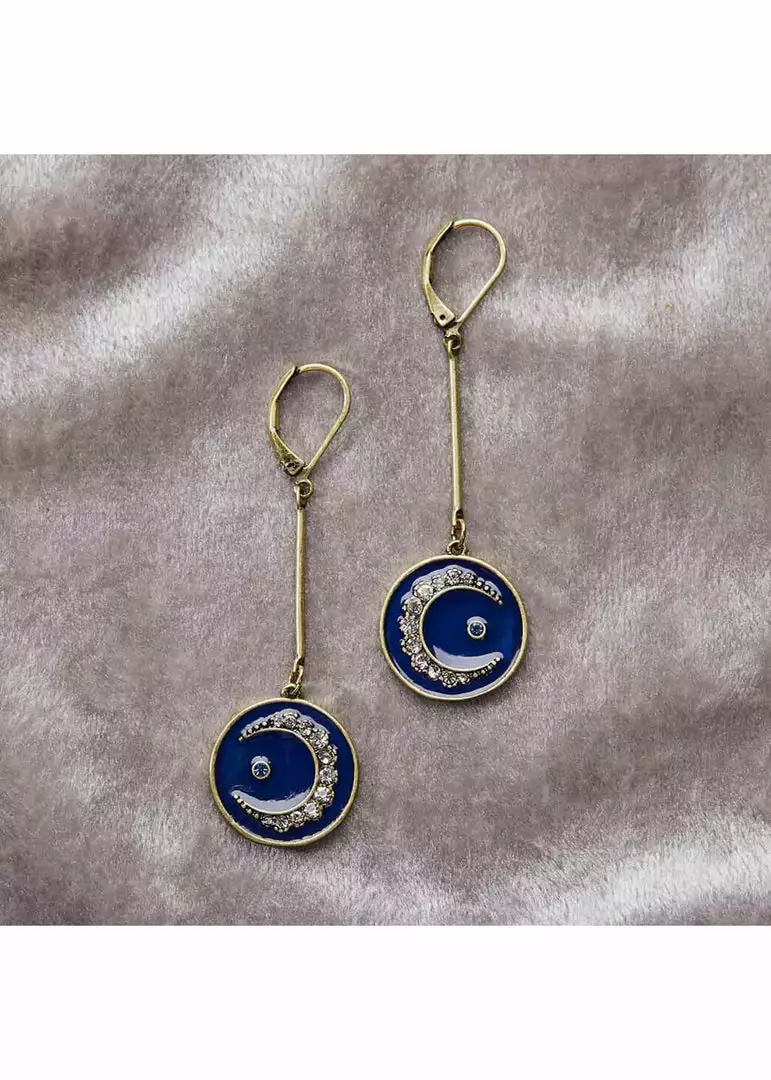 Love Vintage Celestial Moon Earrings Blue New In