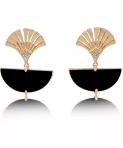 Love Vintage Deco Fan 30's Earrings Black