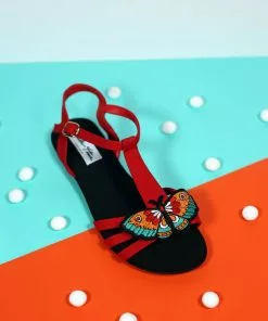 New In Lulu Hun Lottie Butterfly Tattoo 60's Sandals Black