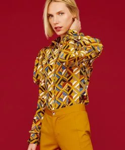 Minueto Greta Geo 60's Blouse Mustard 8 Minueto Greta Geo 60's Blouse Mustard