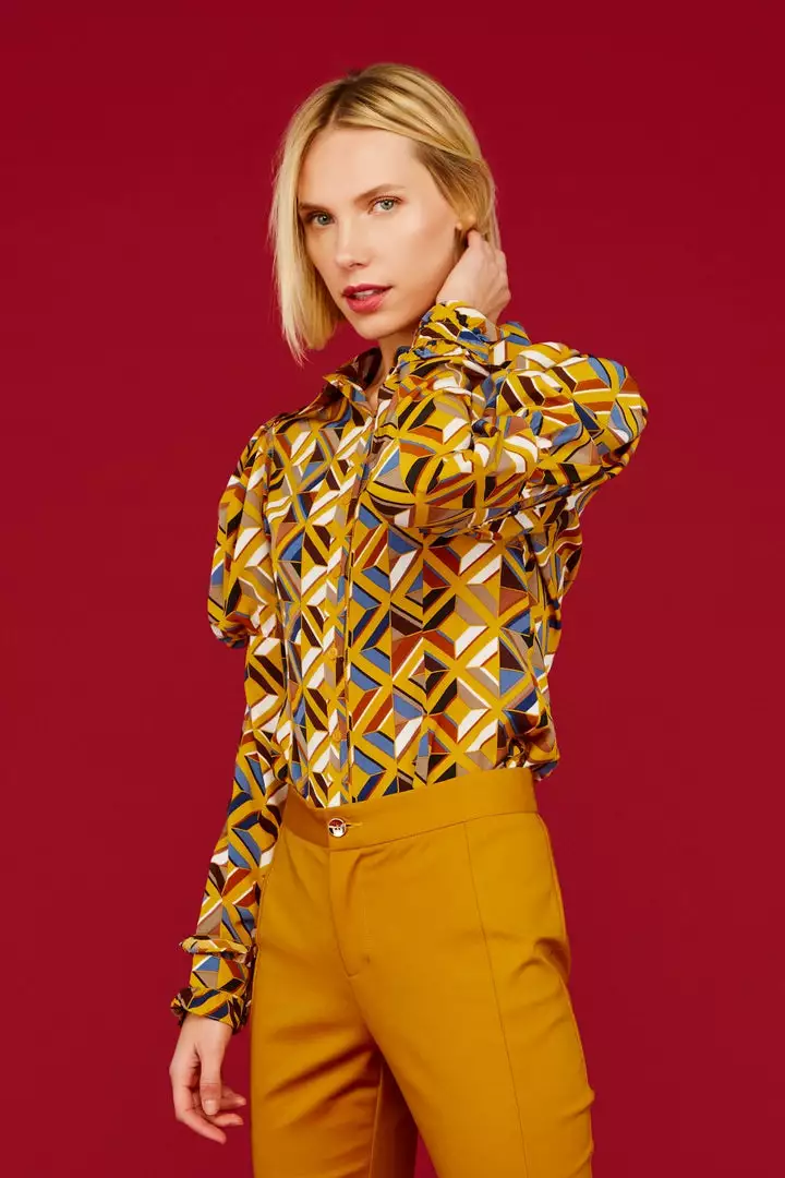 Minueto Greta Geo 60's Blouse Mustard 5 Minueto Greta Geo 60's Blouse Mustard