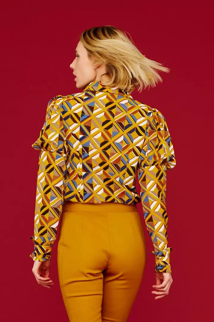 Minueto Greta Geo 60's Blouse Mustard 4 Minueto Greta Geo 60's Blouse Mustard