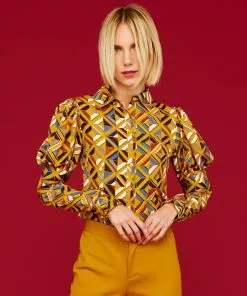 Minueto Greta Geo 60's Blouse Mustard