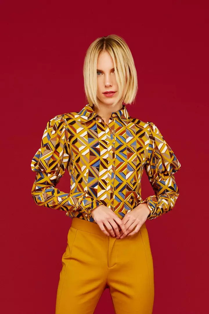 Minueto Greta Geo 60's Blouse Mustard 3 Minueto Greta Geo 60's Blouse Mustard