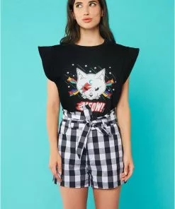 Minueto Rock Cat 80's T-Shirt Black