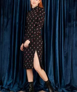 Minueto Ivy Thunderbolt 70's Midi Dress Black