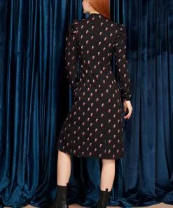 Minueto Ivy Thunderbolt 70's Midi Dress Black