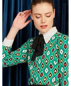 New In Minueto Poker 70's Blouse Green