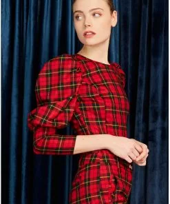 New In Minueto Graham Tartan 70's Top Red