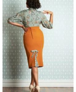 Miss Candyfloss Kinsley Fire 40's Pencil Skirt Rust