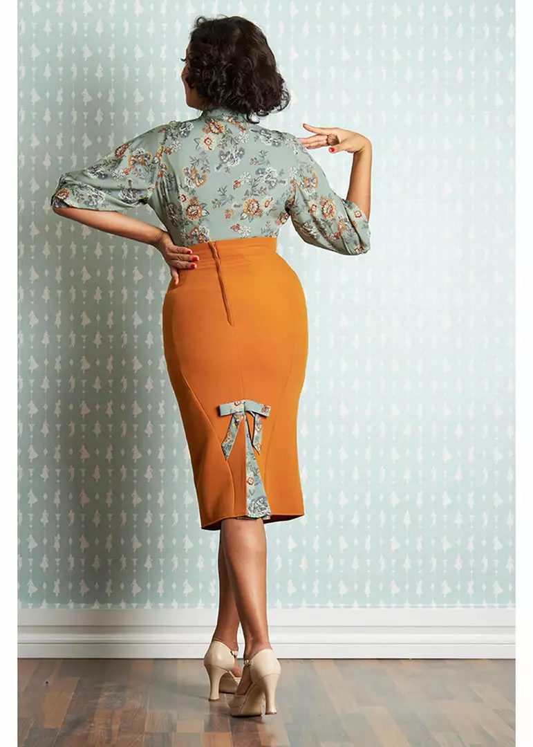 Miss Candyfloss Kinsley Fire 40's Pencil Skirt Rust 4 Miss Candyfloss Kinsley Fire 40's Pencil Skirt Rust