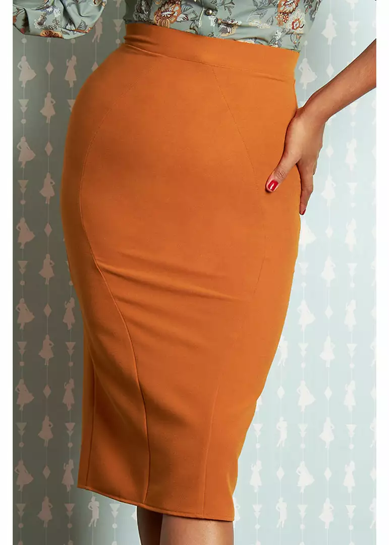 Miss Candyfloss Kinsley Fire 40's Pencil Skirt Rust 3 Miss Candyfloss Kinsley Fire 40's Pencil Skirt Rust