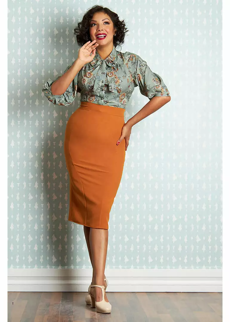 Miss Candyfloss Kinsley Fire 40's Pencil Skirt Rust 6 Miss Candyfloss Kinsley Fire 40's Pencil Skirt Rust