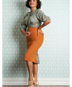 Miss Candyfloss Kinsley Fire 40's Pencil Skirt Rust 13 Miss Candyfloss Kinsley Fire 40's Pencil Skirt Rust