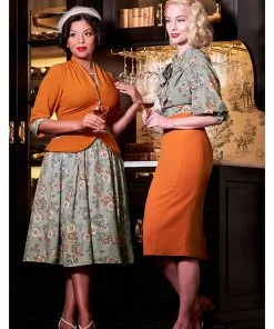 Miss Candyfloss Kinsley Fire 40's Pencil Skirt Rust 14 Miss Candyfloss Kinsley Fire 40's Pencil Skirt Rust