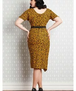 New In Miss Candyfloss Filomena 50's Pencil Dress Mustard