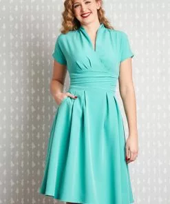 New In Miss Candyfloss Sarita 40's Swing Dress Clear Blue
