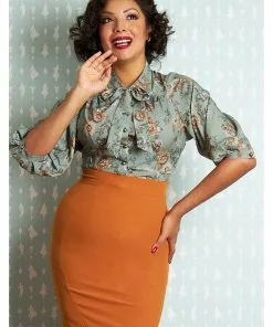 New In Miss Candyfloss Janelle Amber 40's Blouse Rust
