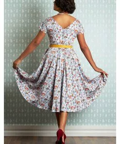 New In Miss Candyfloss Halo Floral 50's Swing Dress Sky Blue