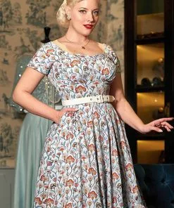 New In Miss Candyfloss Halo Floral 50's Swing Dress Sky Blue