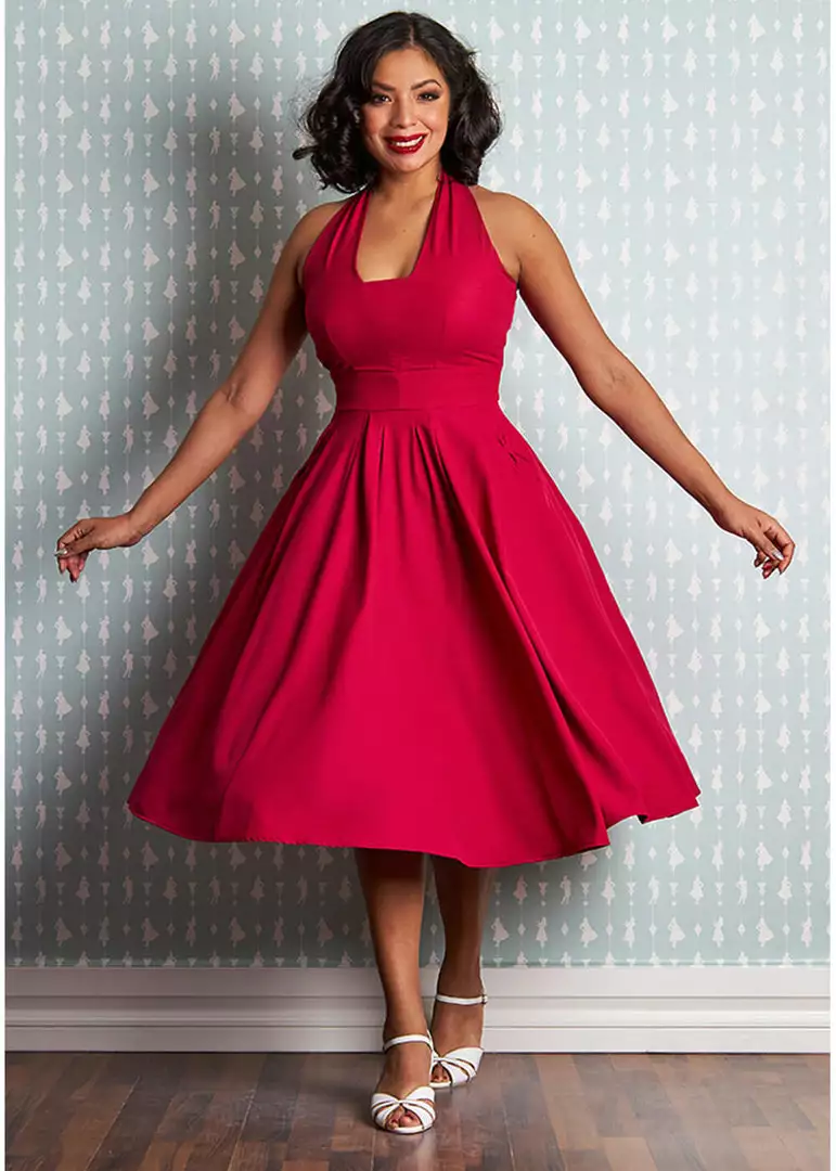 Miss Candyfloss Myra Cerise 50's Halter Swing Dress Red 7 Miss Candyfloss Myra Cerise 50's Halter Swing Dress Red