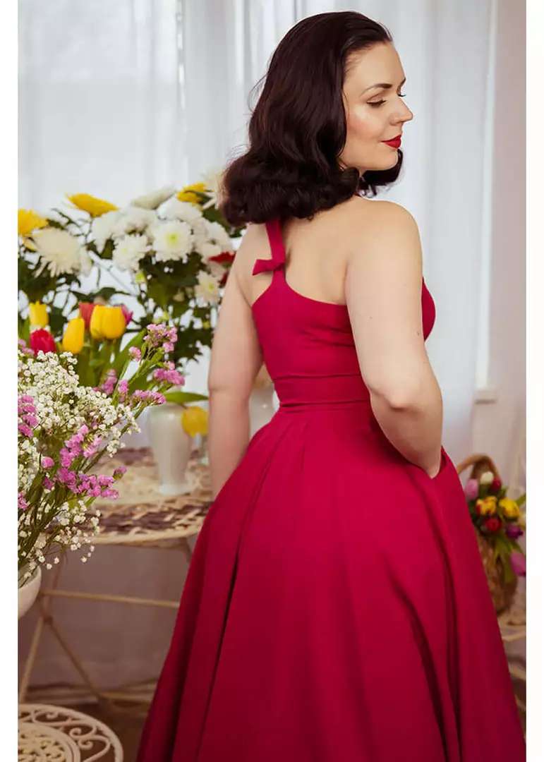 Miss Candyfloss Myra Cerise 50's Halter Swing Dress Red 4 Miss Candyfloss Myra Cerise 50's Halter Swing Dress Red