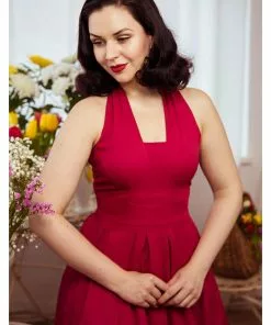 Miss Candyfloss Myra Cerise 50's Halter Swing Dress Red 11 Miss Candyfloss Myra Cerise 50's Halter Swing Dress Red