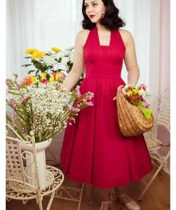 Miss Candyfloss Myra Cerise 50's Halter Swing Dress Red